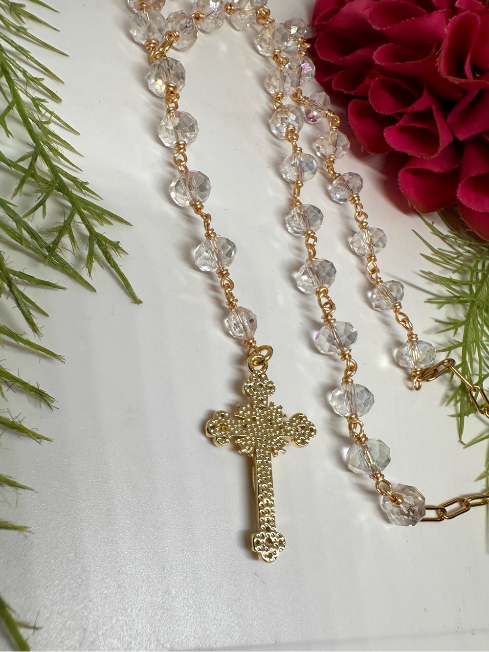 NEW ⚜️ Handmade Crystal Rosary Beaded Necklace - Picture 11 of 11